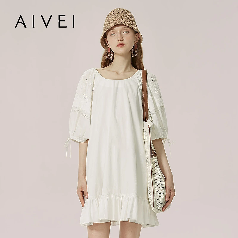 商场同款|AIVEI欣贺艾薇春夏海岛度假白色刺绣连衣裙Q714002A