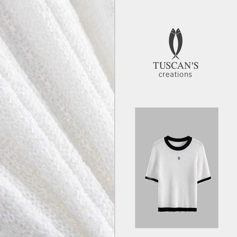 TUSCAN'S CREATIONS夏季时尚薄款圆领针织休闲透气七分袖短袖