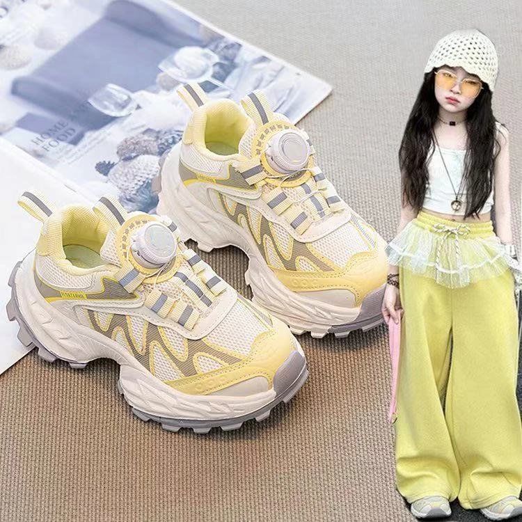 牧童牛儿童运动鞋春秋新款女童网面透气老爹鞋时尚百搭软底休闲鞋