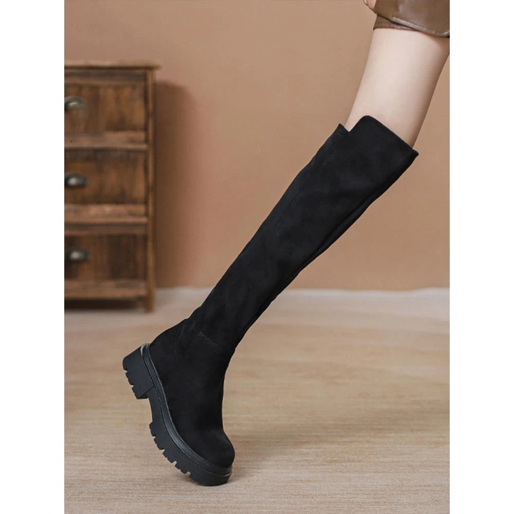 头层牛皮内增高4.5cm过膝长靴2025秋冬爆款厚底高筒靴修身弹力靴.