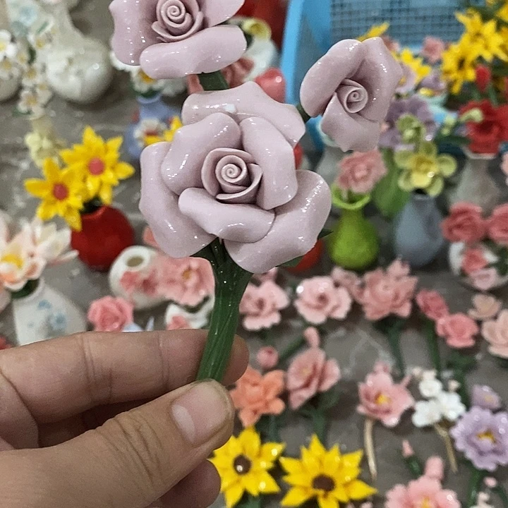 瓷片纯手工陶瓷花摆件瑕
