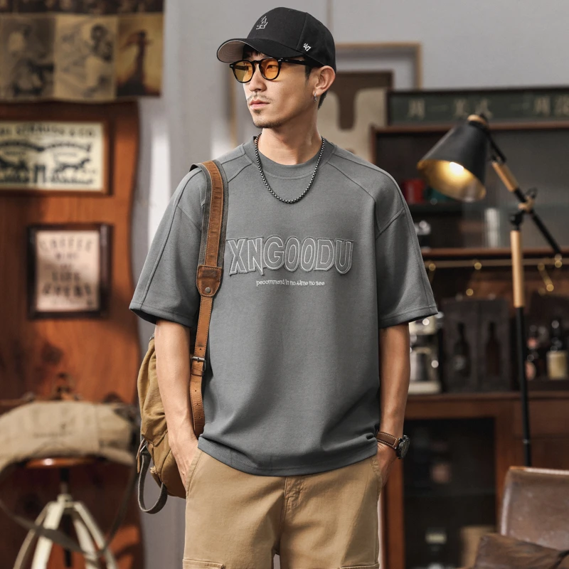 赤单T01美式复古潮流男士重磅字母休闲宽松T恤上衣夏季圆领短袖