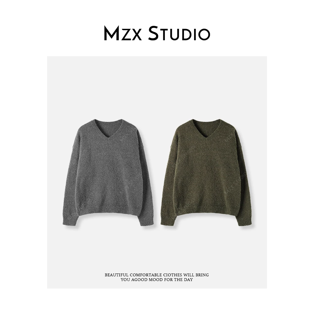 MZX 马拉拉纯色V领慵懒感长袖针织毛衣SY10035-C