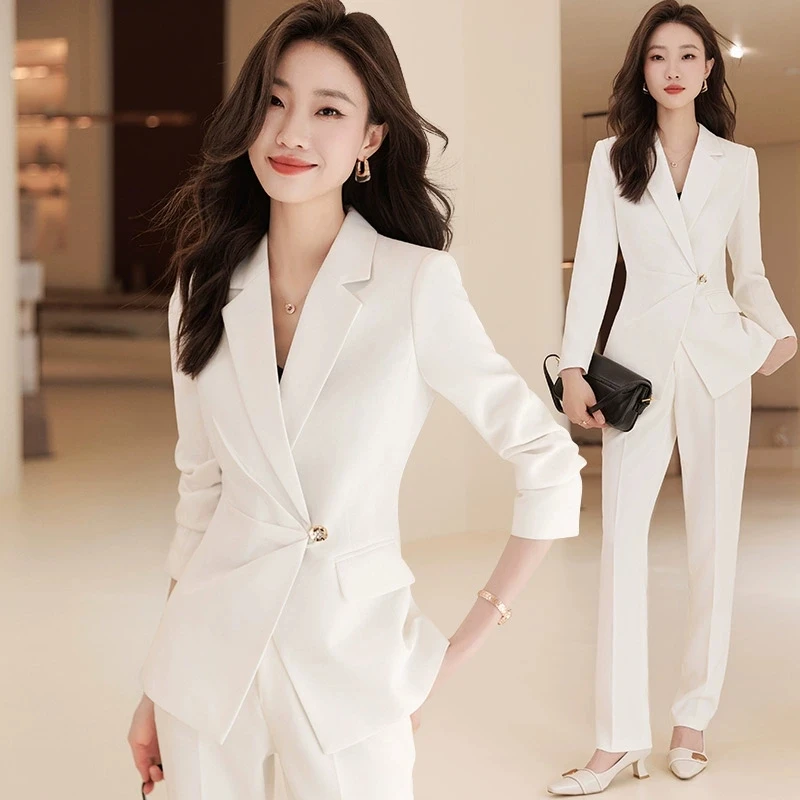 白色西装外套女正式场合职业套装主持人正装高端美容院工作服西服