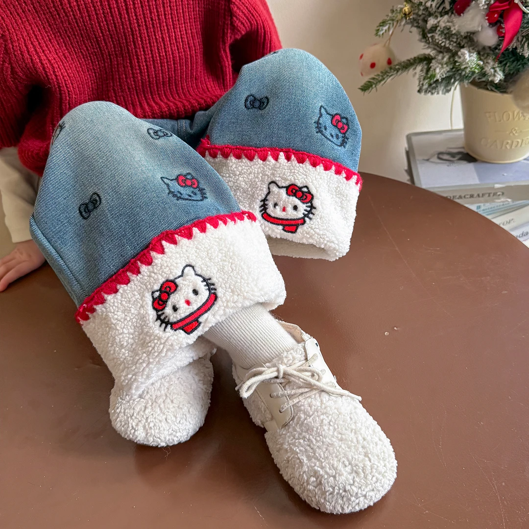 女童秋冬新款加绒裤子儿童中腰长裤高腰女牛仔裤加厚韩版牛仔裤潮