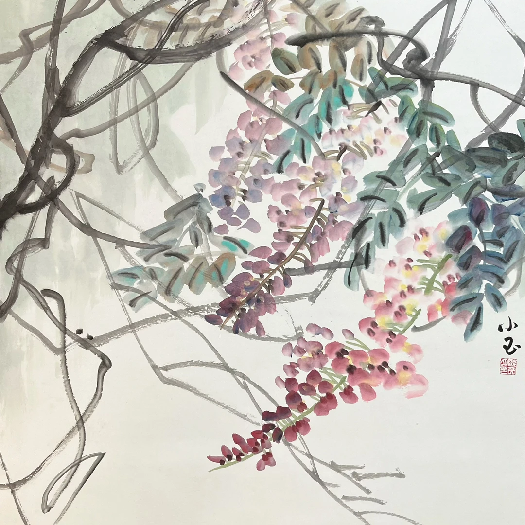 张大风艺术馆  欧亮月绘画作品《紫藤》Y86，尺寸68X68cm