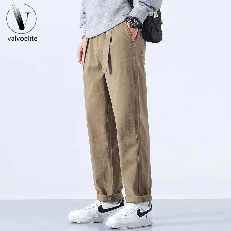 VALVOELITE卡其色直筒休闲裤男士日系复古宽松大码工装裤春秋运动