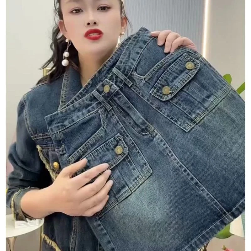 辣妹复古高腰牛仔半身裙女2025夏季新款显瘦A字设计感包臀短裙子