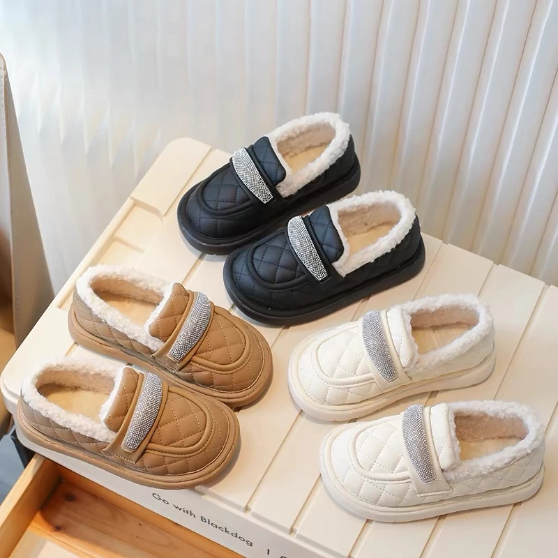 儿童棉鞋2024新款女童大棉毛毛鞋冬季雪地靴加绒乐福鞋