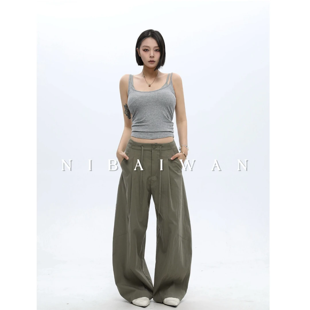 NBW 25秋上新炸街抖抖裤美式复古洋气百搭薄款阔腿女宽松休闲裤