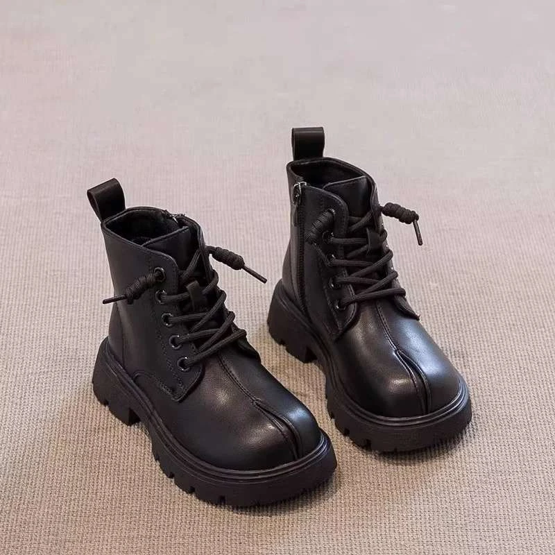 FAVMARTHA真皮女童靴子儿童马丁靴2025秋冬新款英伦风短靴女孩软