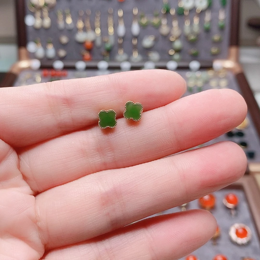 和田玉银S925镶嵌耳饰