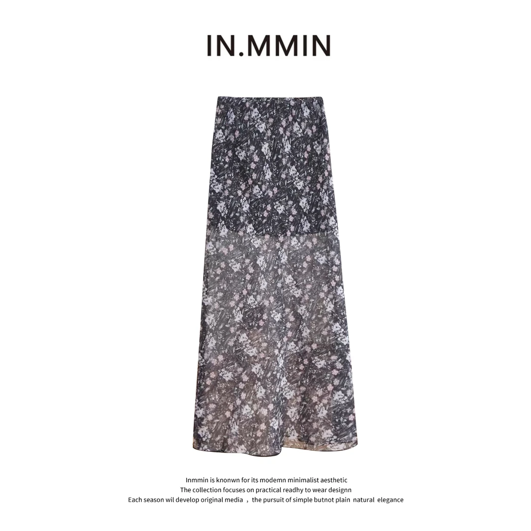 INMMIN05春夏新款法式复古碎花鱼尾半身裙