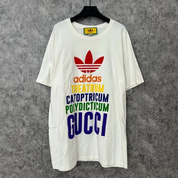 95新 GUCCI/古驰 联名三叶草白色半袖T恤