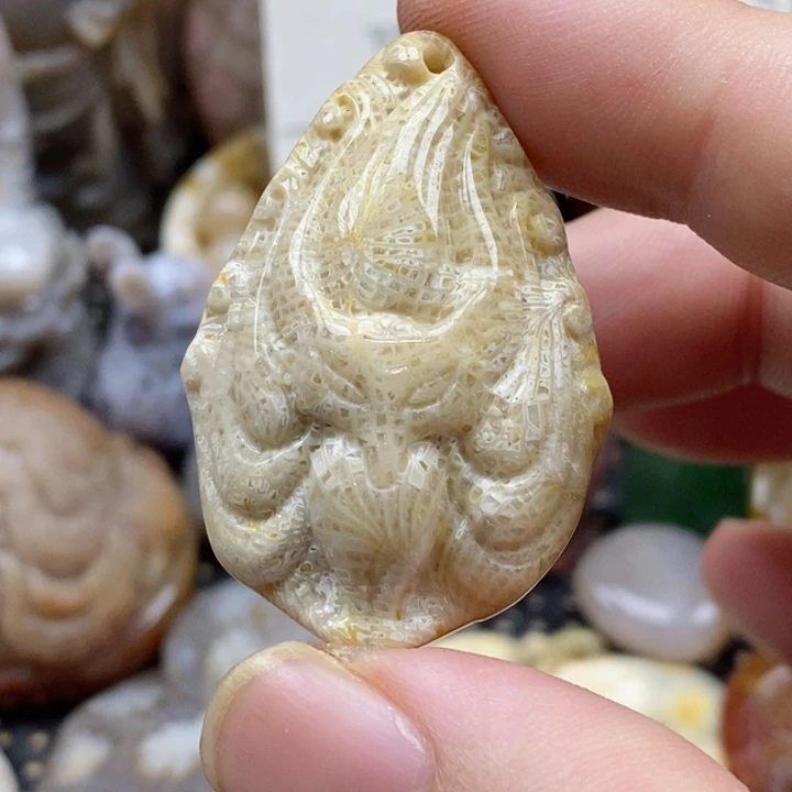 硅化珊瑚（珊瑚玉）颈饰未镶嵌小吊坠