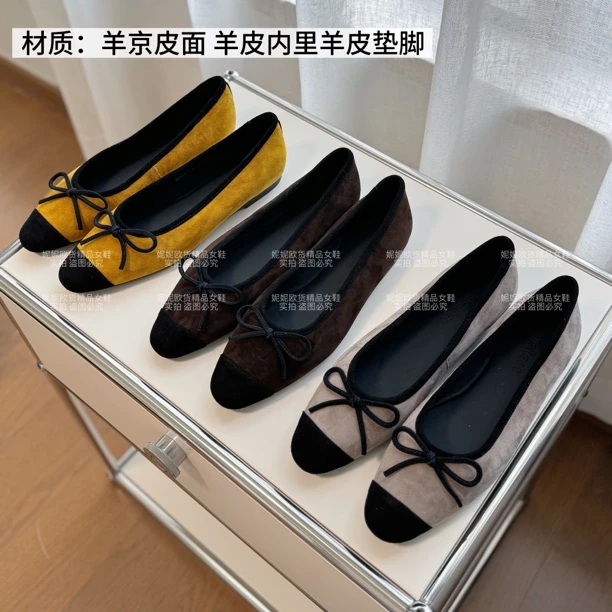 欧货｜2025秋季新款时尚韩系真皮蝴蝶结平底浅口圆头单鞋女百搭