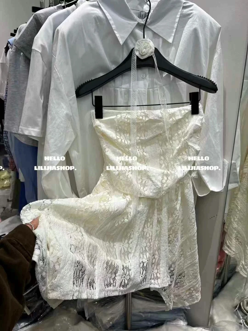 张漂亮 2025春季新款韩版时尚百搭显瘦蕾丝抹胸背心配花朵