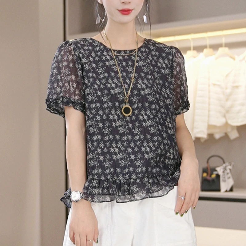 法式甜美气质显瘦碎花短袖衬衫女2025夏季新款高级感独特别致上衣