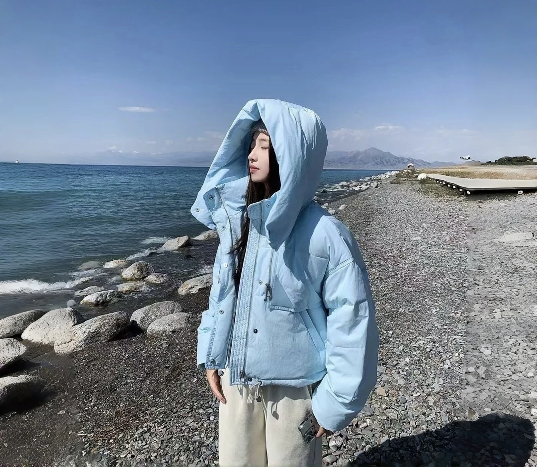 JY-2025【蓝色恋人】连帽90羽绒服短款立领面包服6686