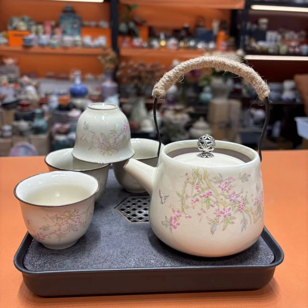 扬名茶器 提梁壶-紫藤花-盖粒+4杯+盘-2604