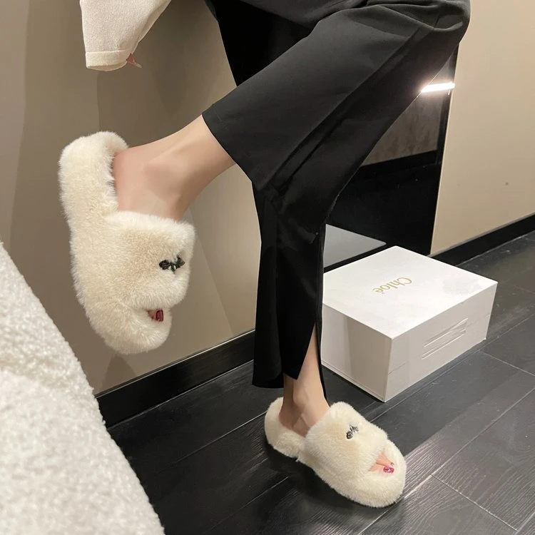 毛毛拖鞋女外穿ins潮2025秋季新款厚底增高7公分一字棉拖时尚百搭