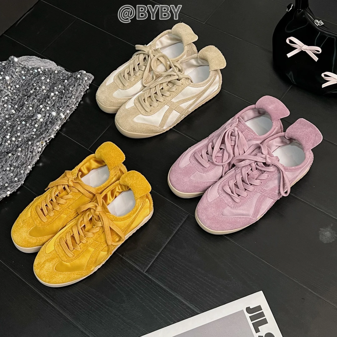 【阿贝贝】头层牛皮平底软糯软底德训鞋美式拼色系带休闲风板鞋潮