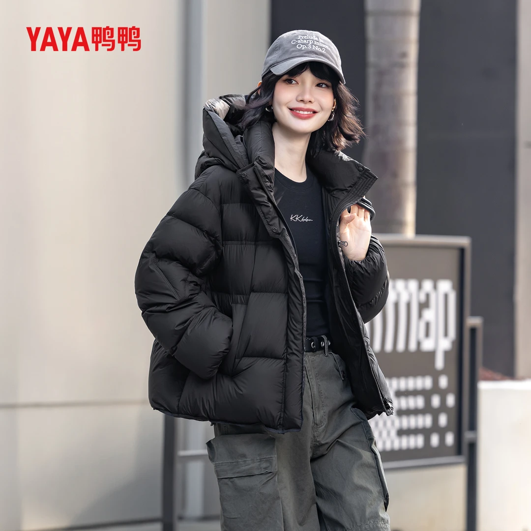 鸭鸭拉链厚款常规袖90白鸭绒连帽女士百搭轻薄潮流保暖外套