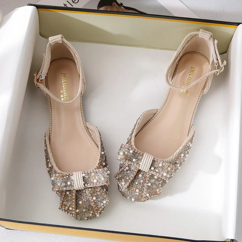 平底法式一字带包头凉鞋女夏季年新款外穿精致大码凉鞋一