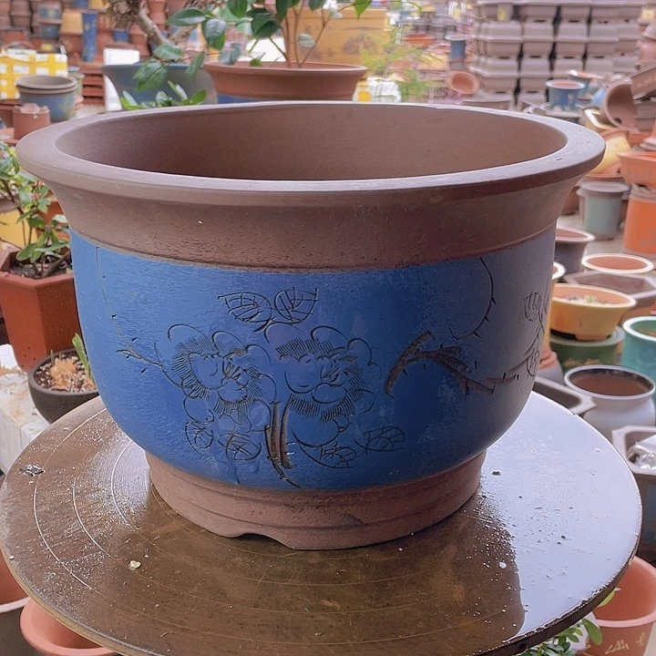 紫砂宜兴紫砂37蓝发财盆