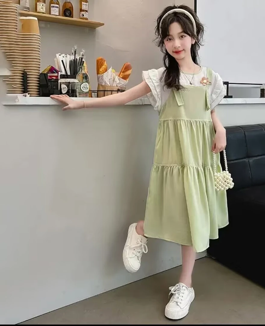 （现货特价）女童夏装背带连衣裙2025公主裙儿童女孩假两件短袖裙