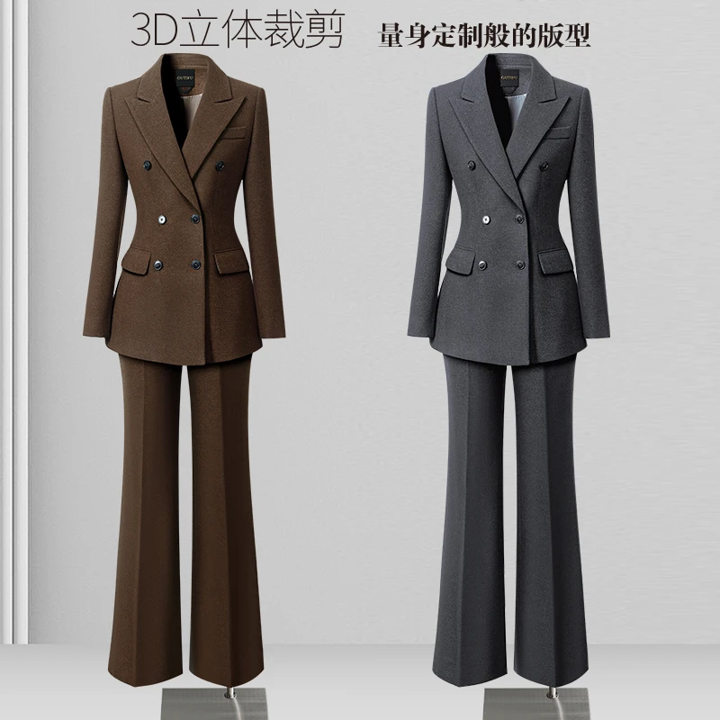 厚款灰色西装套装女2025年春秋时尚优雅双排扣西服正装通勤工作服