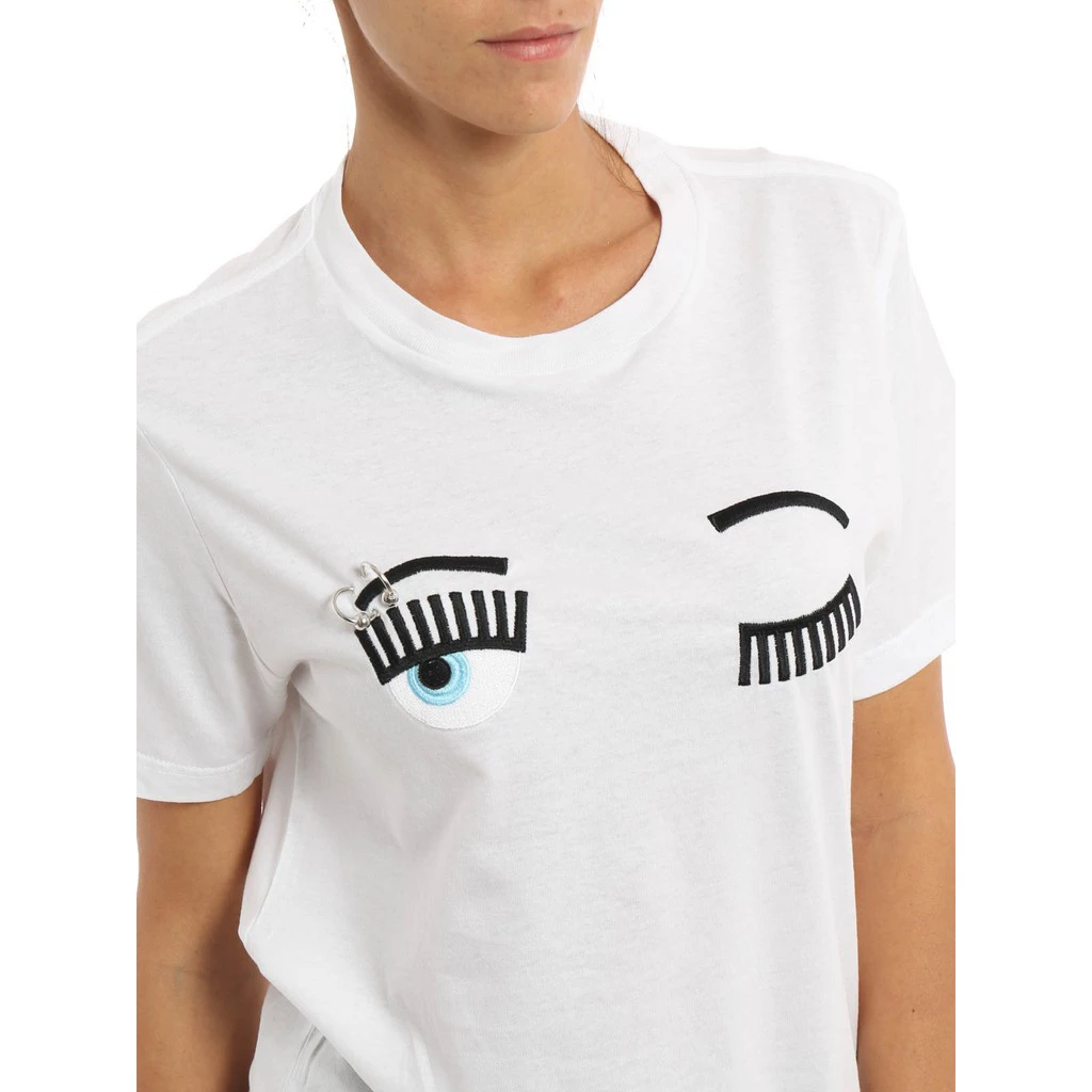 全新未使用 Chiara Ferragni 眼睛眉环刺绣白色T恤