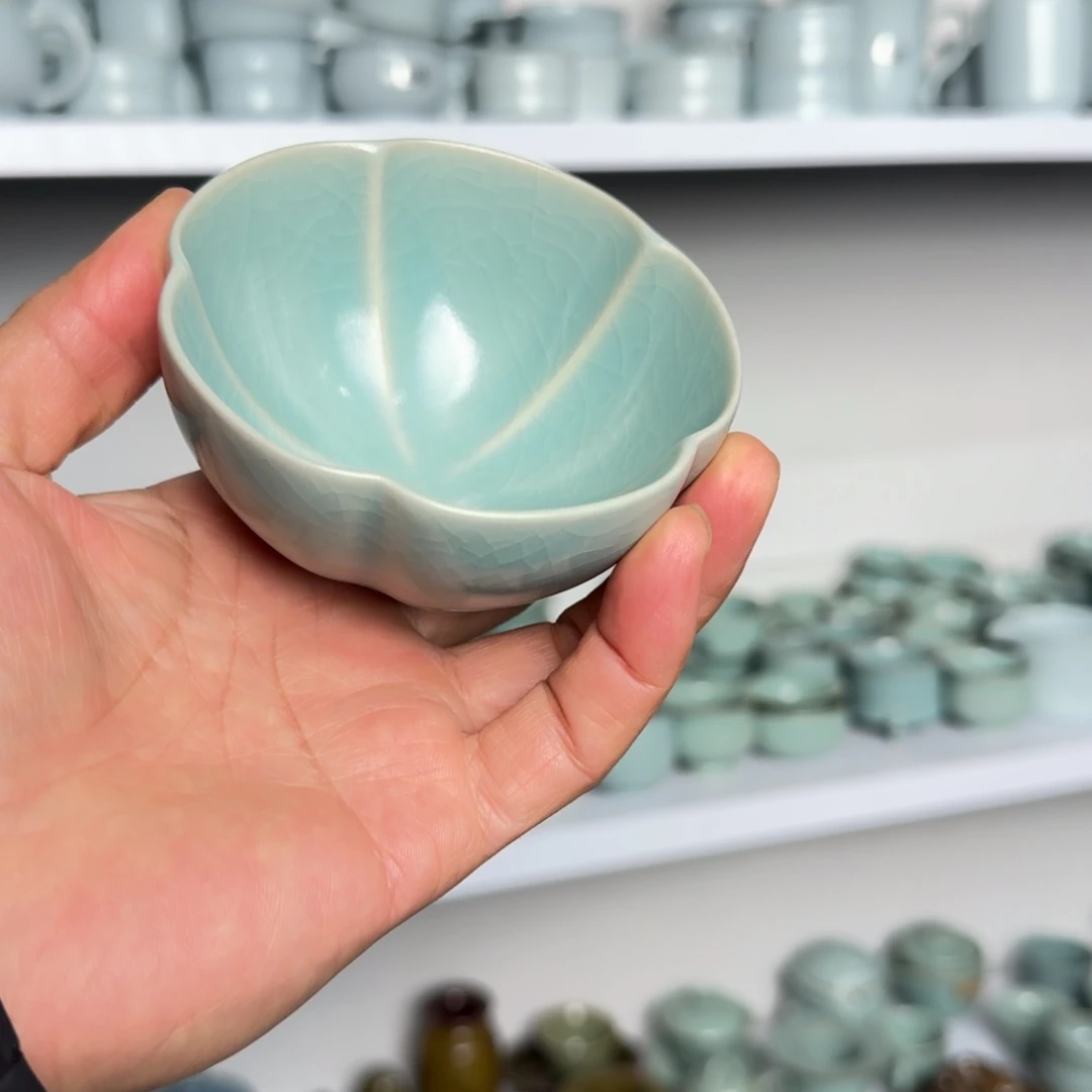 杯子瓷汝瓷花口杯原矿原釉