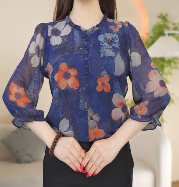 2025春夏新款显瘦气质休闲女七分袖上衣小衫#8348