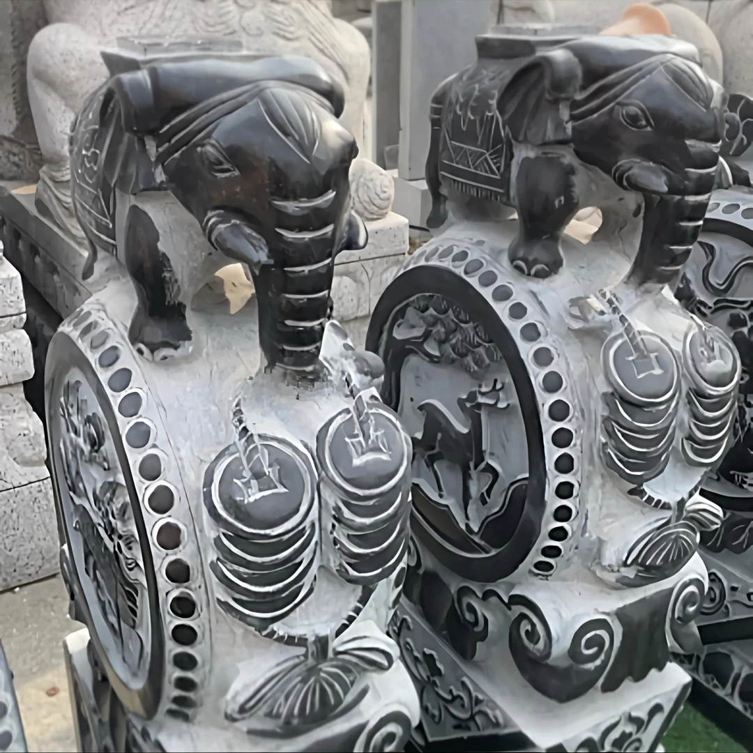 石雕青石门墩抱鼓石小象造型适合庭院门口装饰摆件