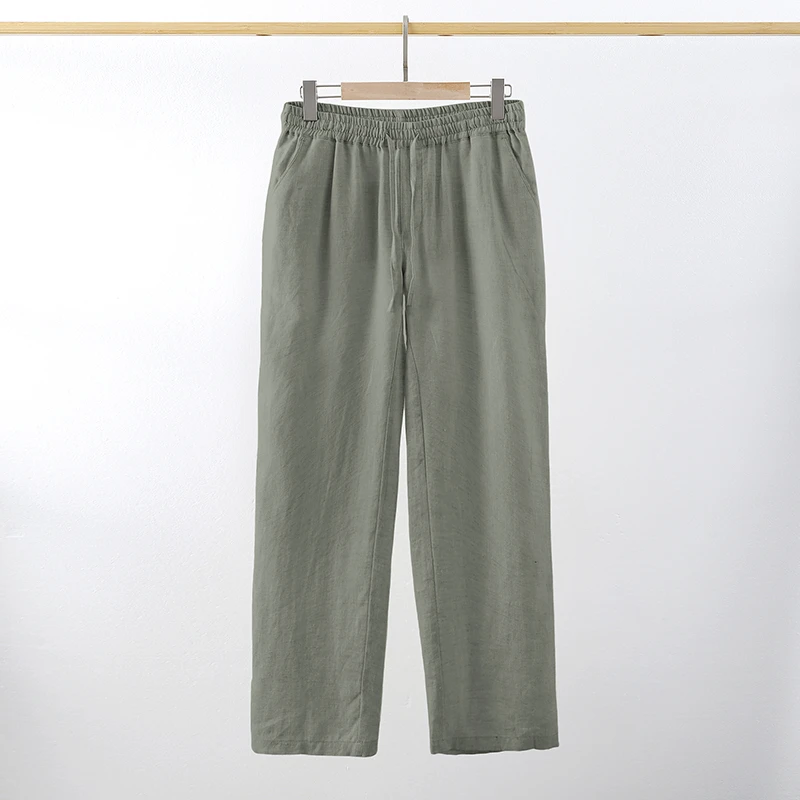 OxpVp100%纯亚麻复古宽松休闲裤薄款透气宽松高级感直筒裤长裤男