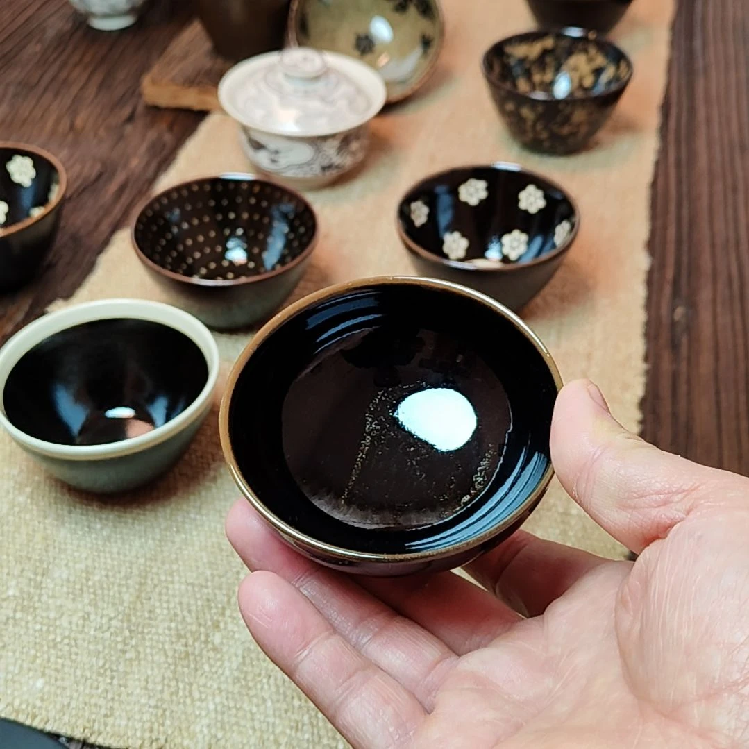 吉州窑原矿手工柴窑柴烧黑色釉盏（瑕品福利）