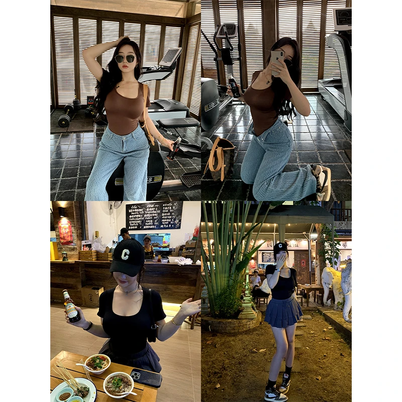 肉装小cherry 无人之境 大方领微胖显瘦无缝短袖连体收腰塑身衣女