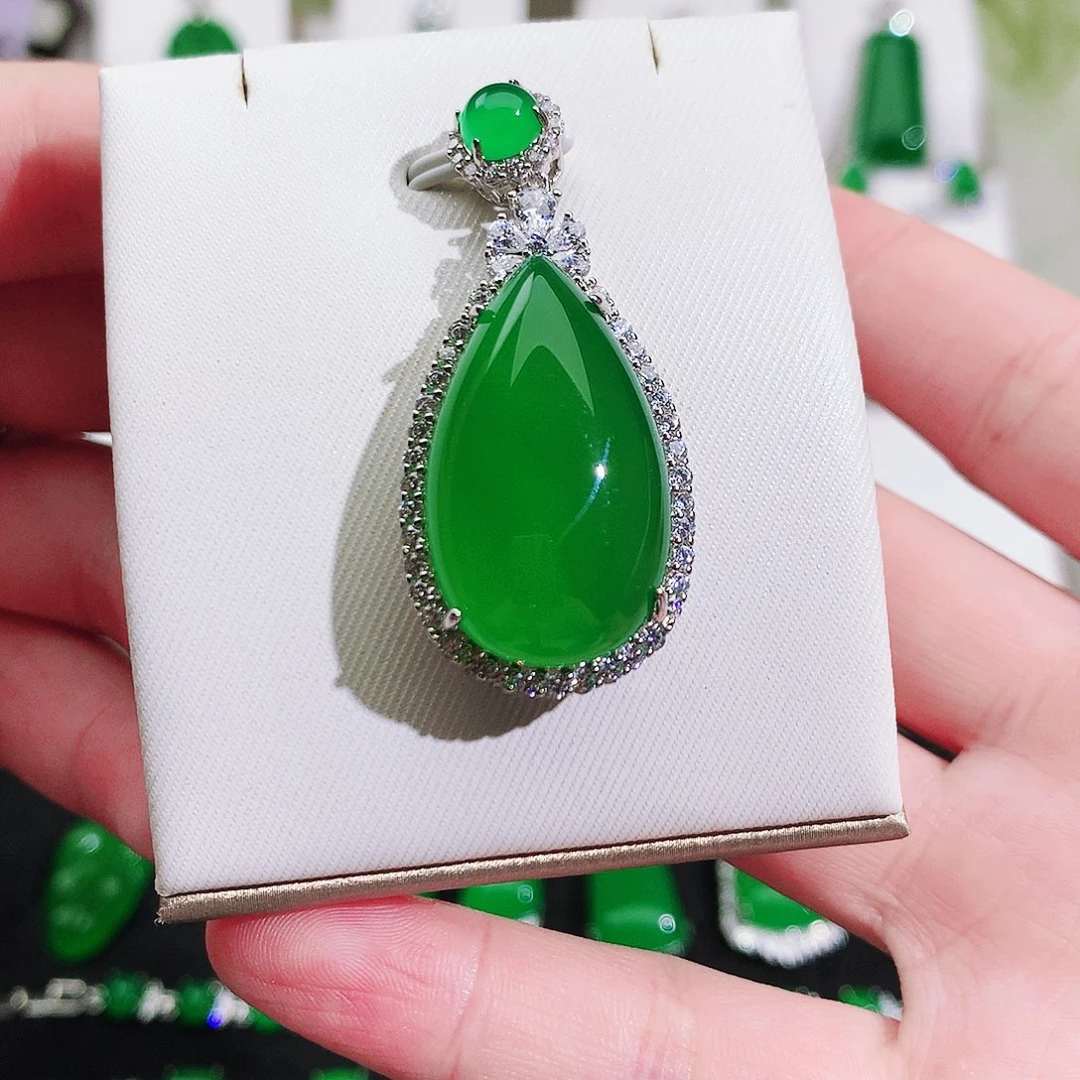 嗨***子玛瑙/玉髓未镶嵌戒指纯天然珠宝玉石正品满钻水滴项链银