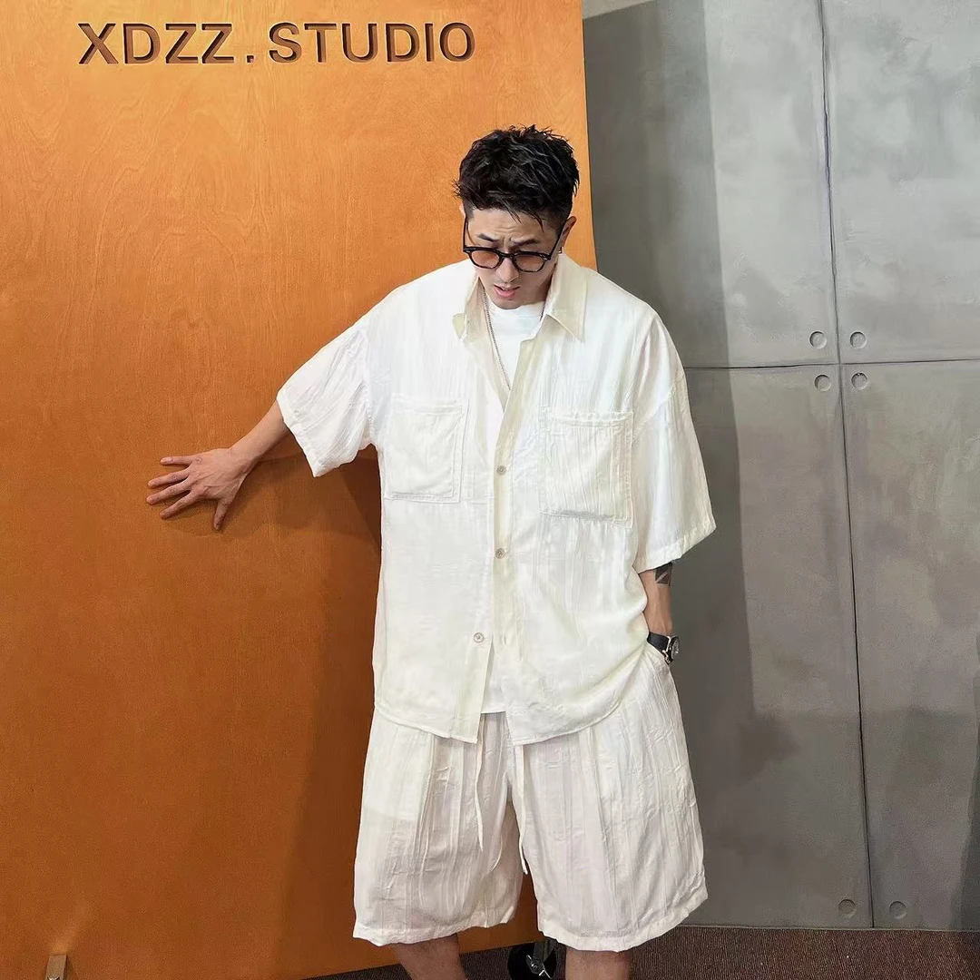 XDZZ二狗25ss夏季百搭休闲垂感双兜净版衬衫短裤套装221+322-5