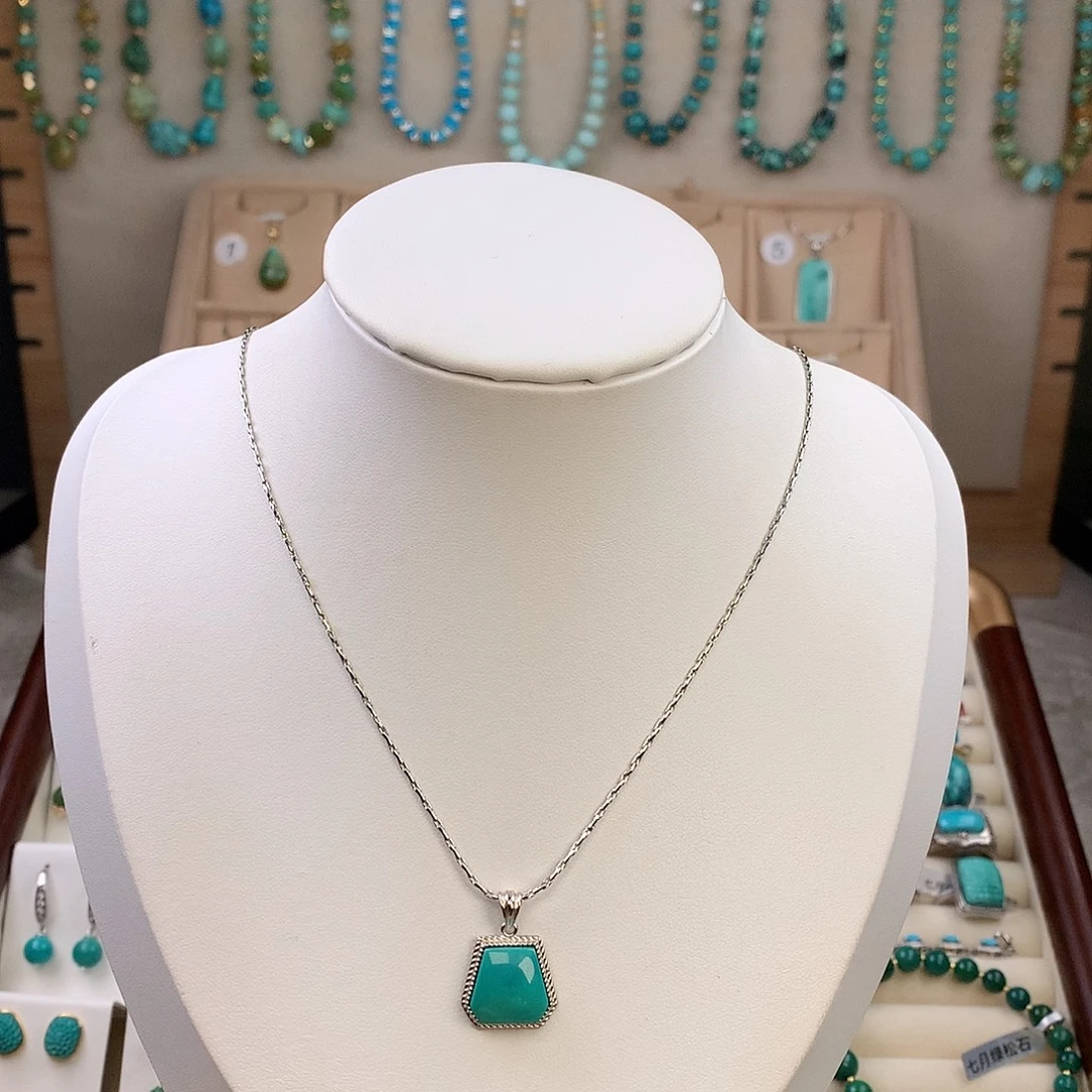 绿松石银S925镶嵌吊坠(赠链)