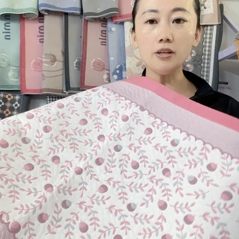 棉纱布粉色果实累累纯棉