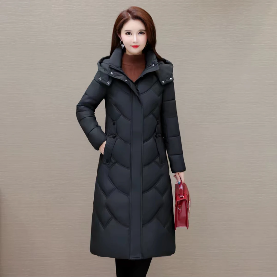 现货2025新款冬装过膝棉衣女时尚修身显瘦保暖棉袄外套