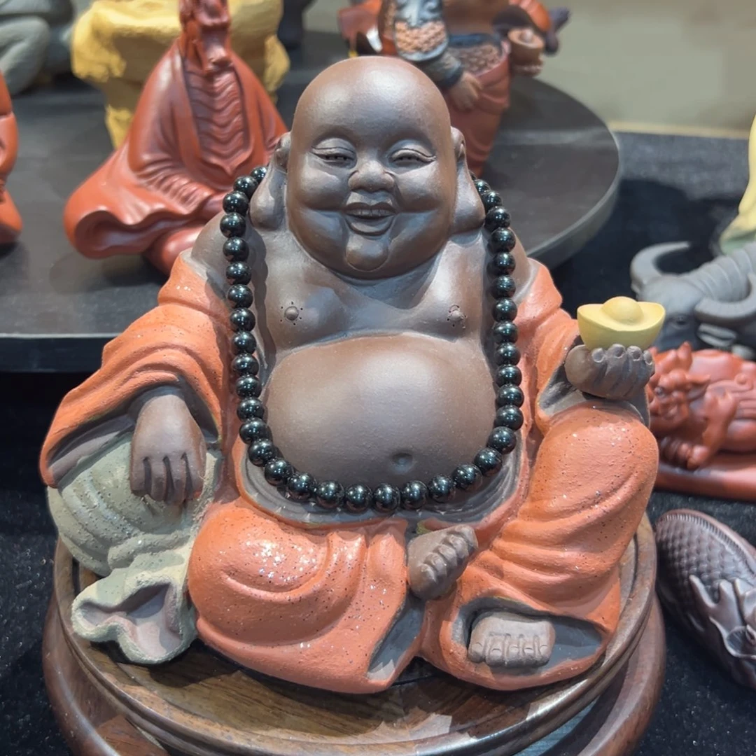 紫砂茶宠一**持钱袋小弥勒