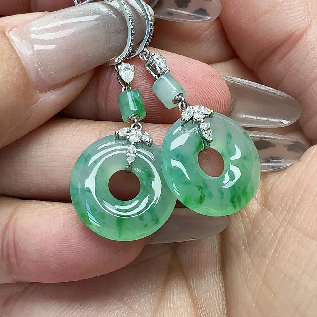 翡翠耳饰18K金镶嵌R****m天然缅甸A货翡翠