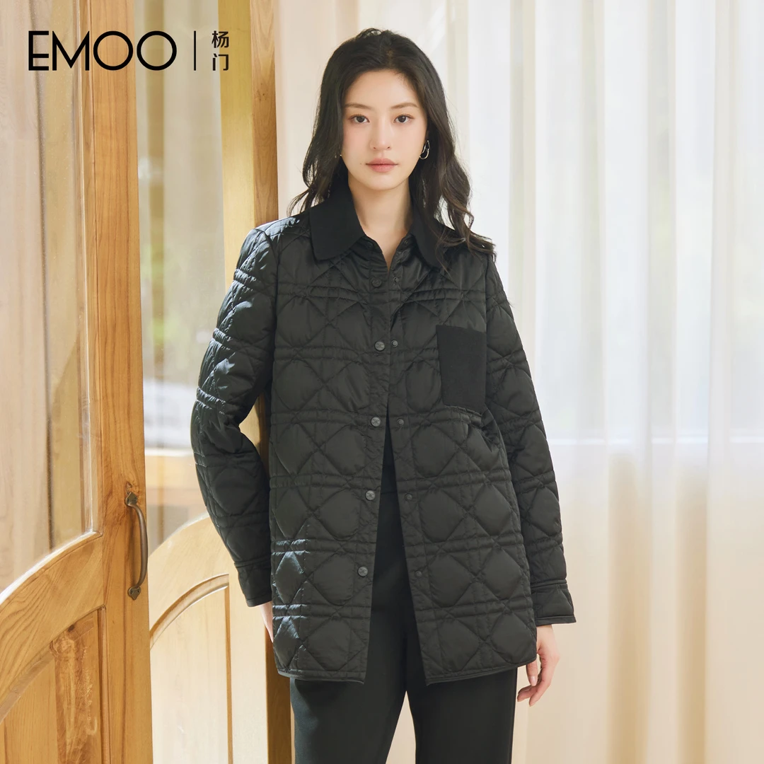EMOO/杨门宽松棉服翻领修身修身型女士时尚厚款中长款E44E018089