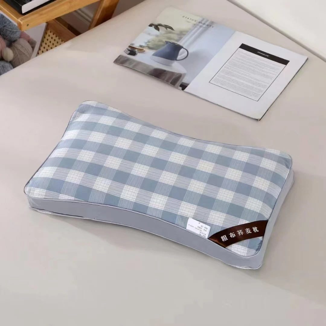 老粗布格子全荞麦壳枕头