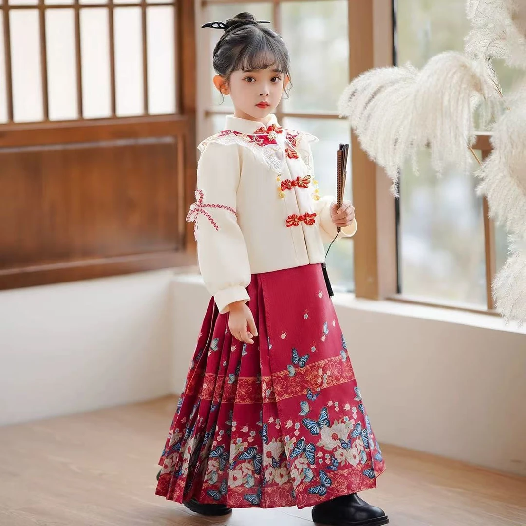 女童汉服秋冬加绒新款中国风儿童唐装冬季加厚古风拜年服马面