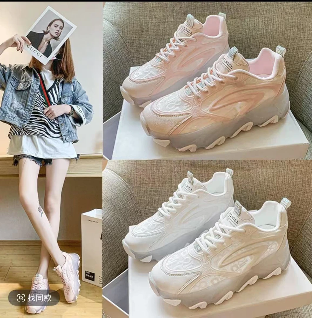 夏季厚底网面透气老爹鞋女2025春秋新款果冻底软底休闲运动鞋