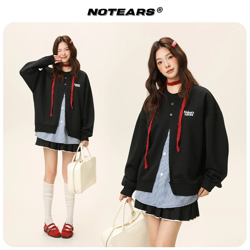 【衬衫拼接假两件】减龄休闲条纹拼接假两件卫衣情侣提花上衣2593